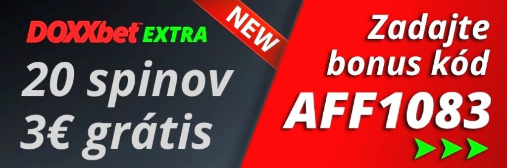 Doxxbet extra bonus 20 spinov a 3 eurá grátis Doxxbet extra 20 spinov a 3€ grátis za prihlasenie a skaut kód AFF1083