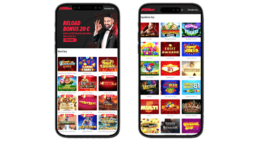 mobilná aplikacia pre Doxxbet casino na dvoch mobiloch vedľa seba