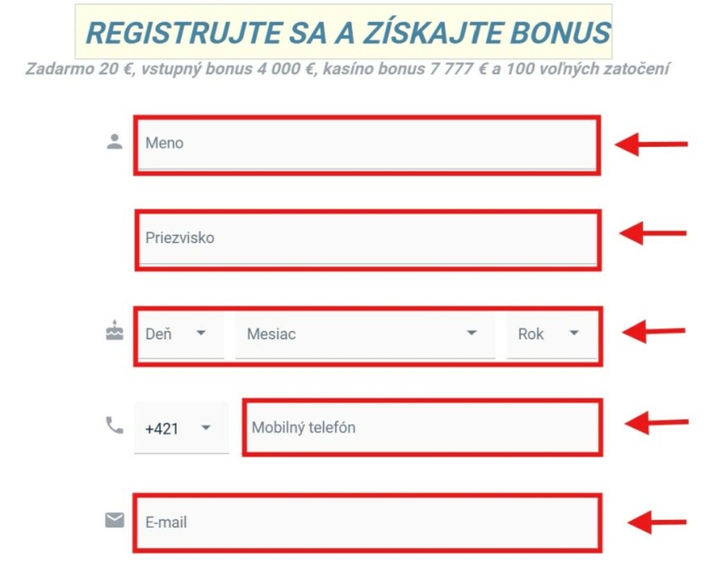 Tipsport casino registračný formulár