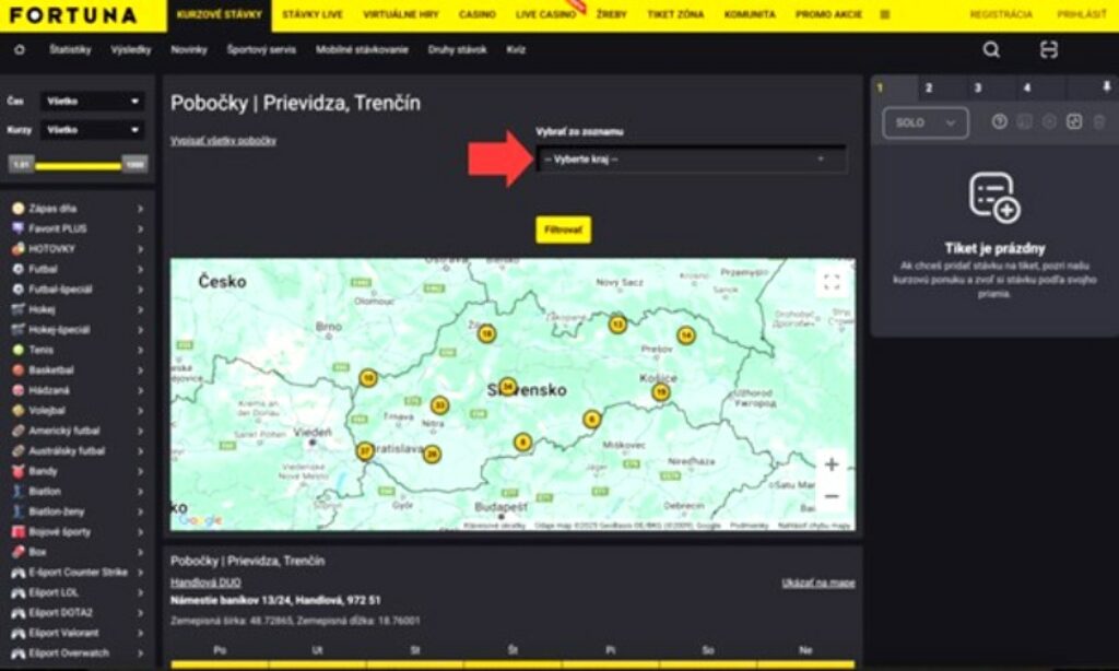 mapa pobočiek Fortuna sk