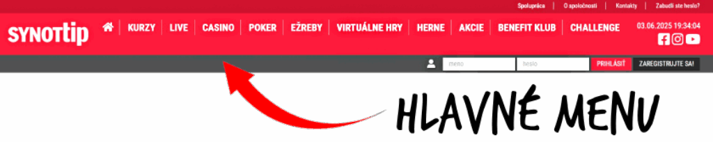 hlavné menu synottip.sk